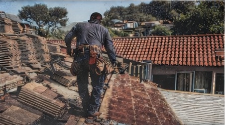 Roofing worker on tile roof from Buildscapes flyer